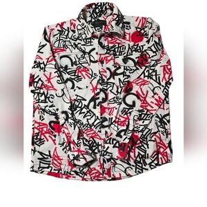 Men's Graphic Print Shirt - Red, Black, and White